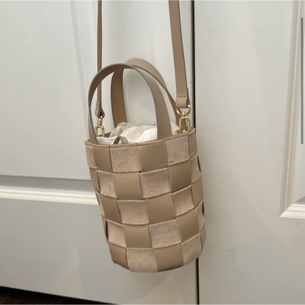 J crew Woven bucket bag in leather and suede